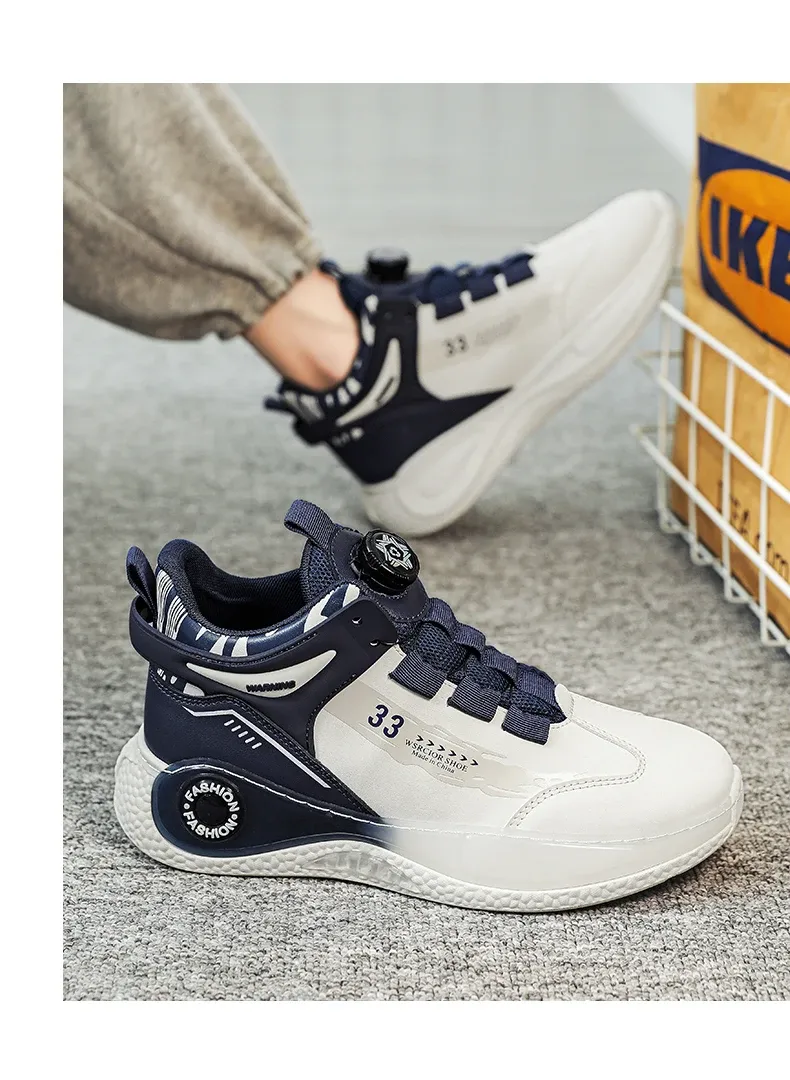 Men's Rotating Buckle Sneakers - Comfy Non-Slip Lace-Up Durable Artificial Leather Casual Shoes for Spring/Autumn Outdoor Activities showcase 18