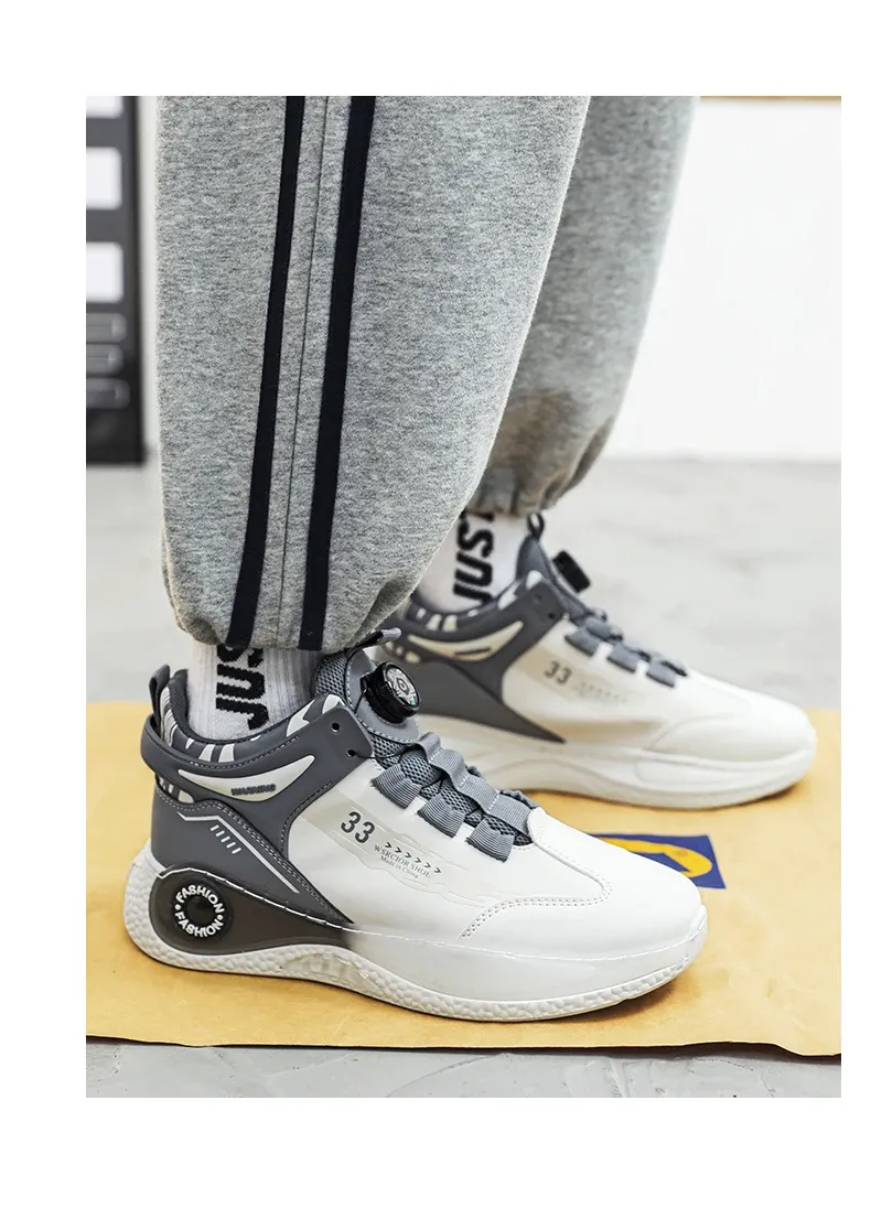 Men's Rotating Buckle Sneakers - Comfy Non-Slip Lace-Up Durable Artificial Leather Casual Shoes for Spring/Autumn Outdoor Activities showcase 6