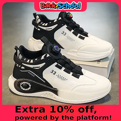 Men's Rotating Buckle Sneakers - Comfy Non-Slip Lace-Up Durable Artificial Leather Casual Shoes for Spring/Autumn Outdoor Activities