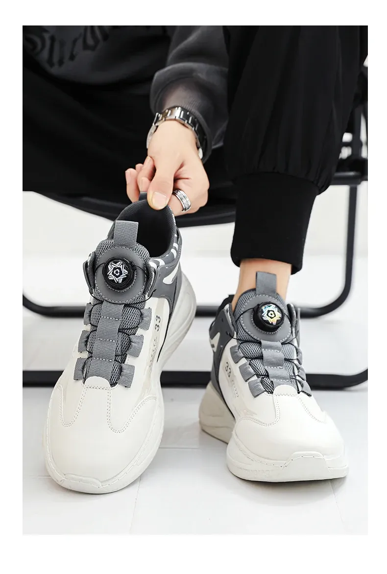 Men's Rotating Buckle Sneakers - Comfy Non-Slip Lace-Up Durable Artificial Leather Casual Shoes for Spring/Autumn Outdoor Activities showcase 10