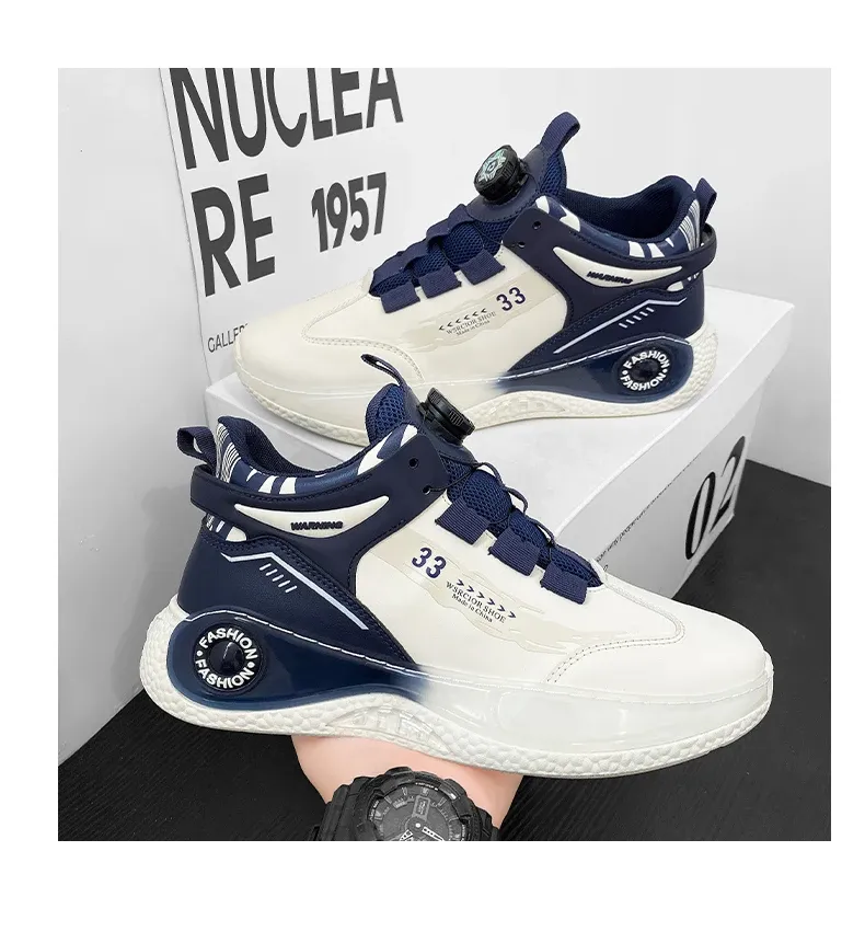 Men's Rotating Buckle Sneakers - Comfy Non-Slip Lace-Up Durable Artificial Leather Casual Shoes for Spring/Autumn Outdoor Activities showcase 13