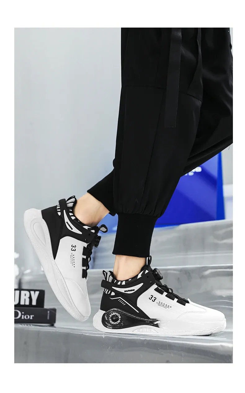 Men's Rotating Buckle Sneakers - Comfy Non-Slip Lace-Up Durable Artificial Leather Casual Shoes for Spring/Autumn Outdoor Activities showcase 19
