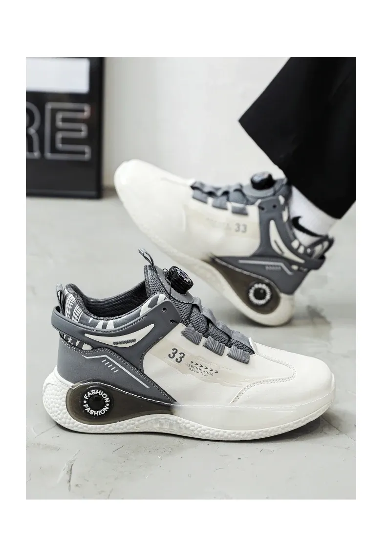 Men's Rotating Buckle Sneakers - Comfy Non-Slip Lace-Up Durable Artificial Leather Casual Shoes for Spring/Autumn Outdoor Activities showcase 9