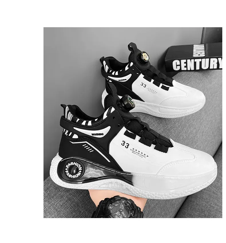 Men's Rotating Buckle Sneakers - Comfy Non-Slip Lace-Up Durable Artificial Leather Casual Shoes for Spring/Autumn Outdoor Activities showcase 20
