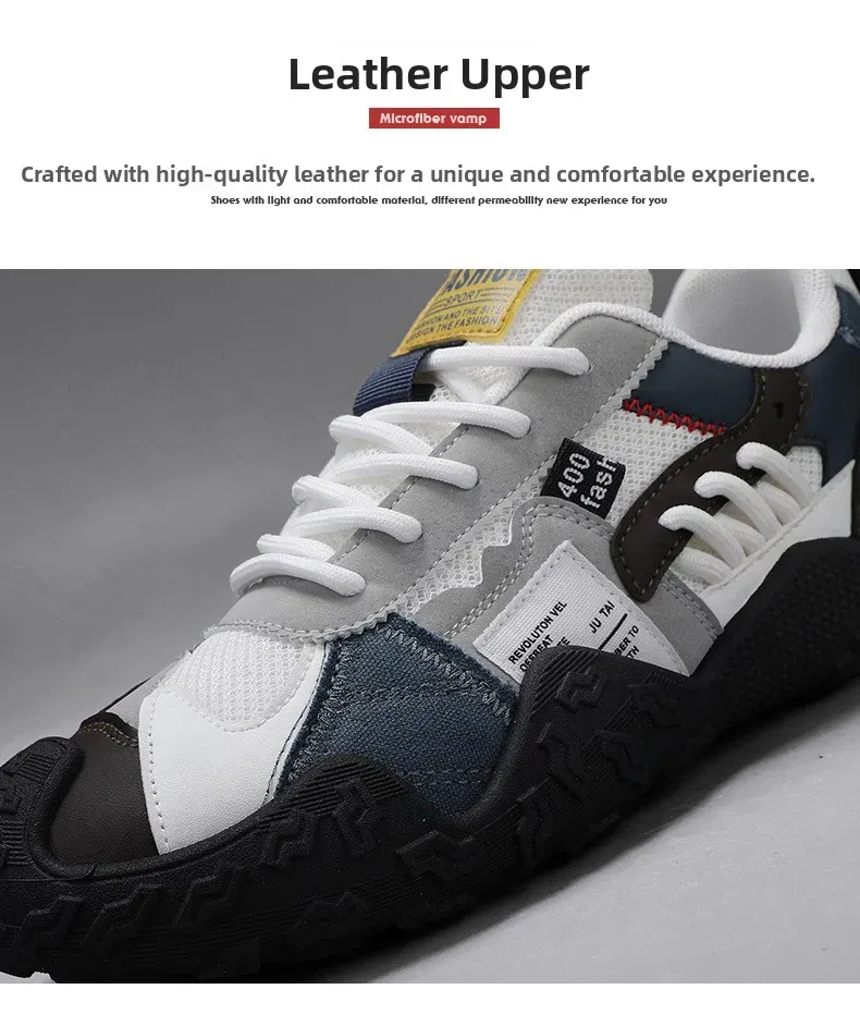 Men's Breathable Mesh Sneakers for Spring/Summer/Autumn: Casual Workwear PU Leather Lace-Up Outdoor Climbing Sports Shoes showcase 8