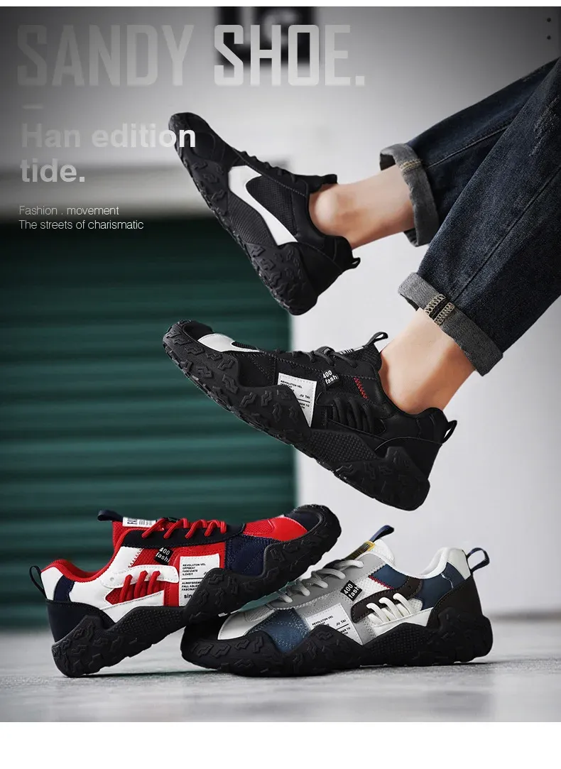 Men's Breathable Mesh Sneakers for Spring/Summer/Autumn: Casual Workwear PU Leather Lace-Up Outdoor Climbing Sports Shoes showcase 7