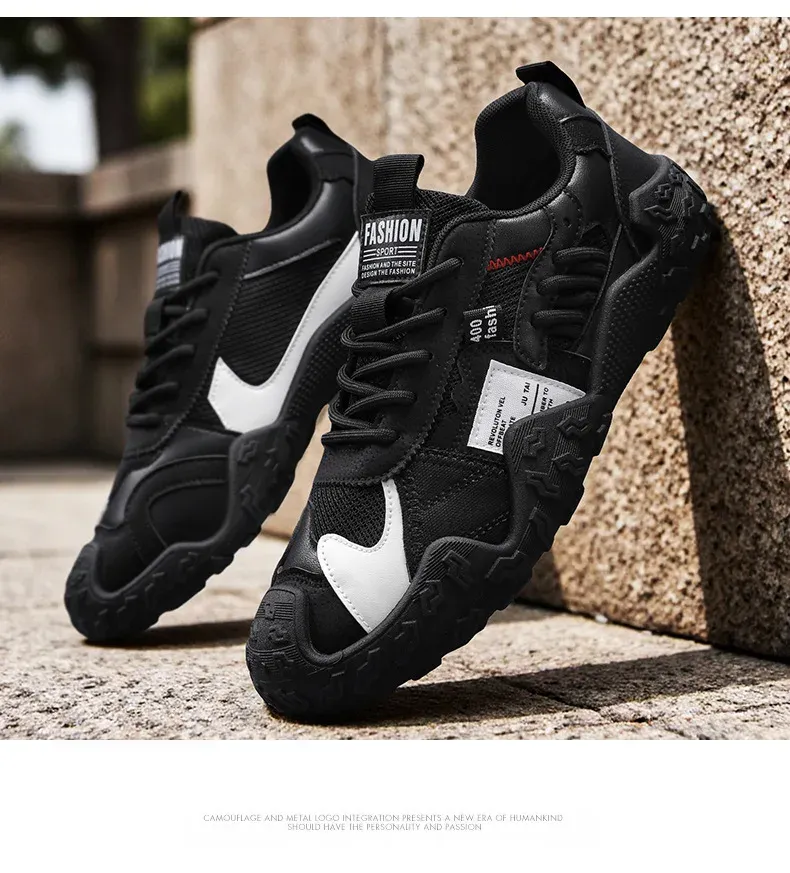 Men's Breathable Mesh Sneakers for Spring/Summer/Autumn: Casual Workwear PU Leather Lace-Up Outdoor Climbing Sports Shoes showcase 15
