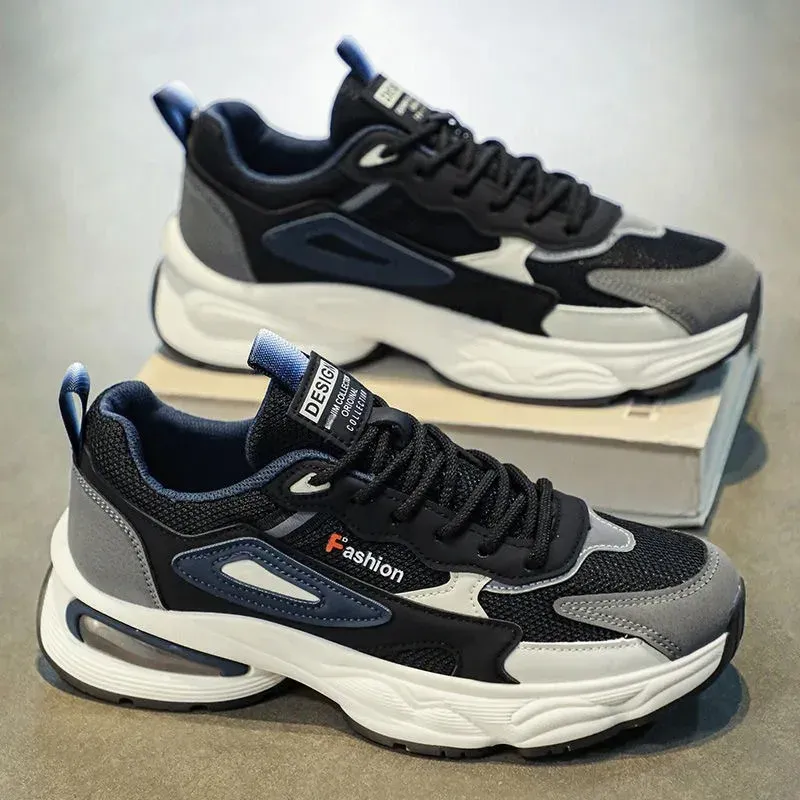 Breathable Mesh Men's Sports Shoes - Korean Style Trendy Dad Shoes with Thick Rubber Sole, Comfortable Polyurethane Insole for Spring/Summer Casual Wear