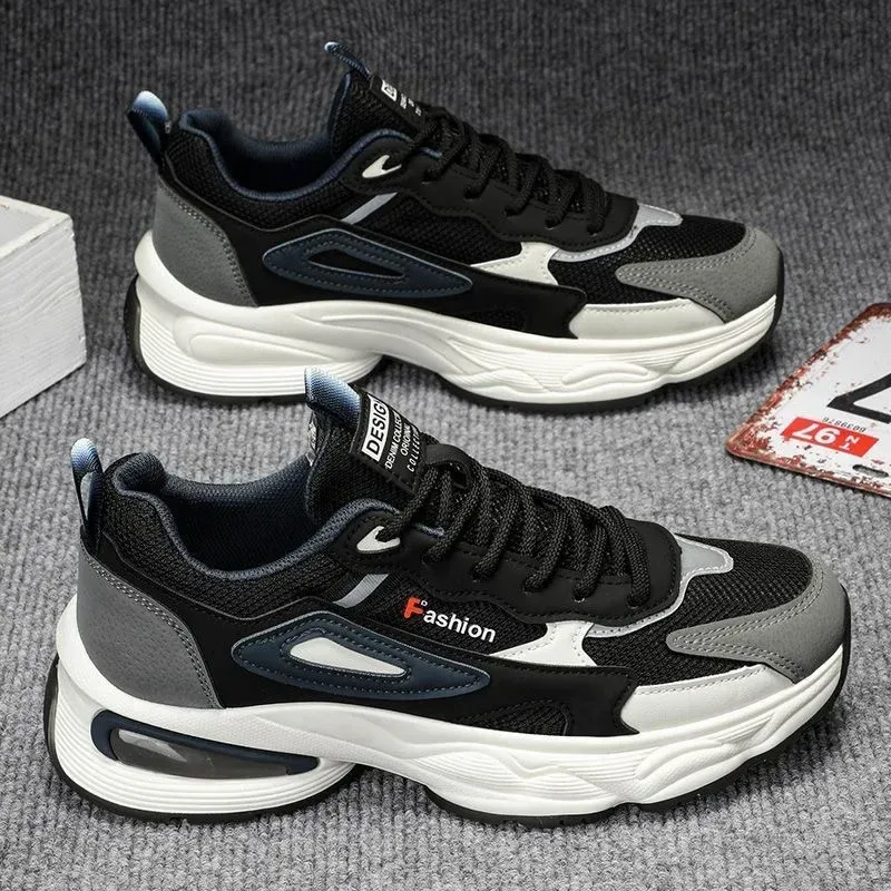 Breathable Mesh Men's Sports Shoes - Korean Style Trendy Dad Shoes with Thick Rubber Sole, Comfortable Polyurethane Insole for Spring/Summer Casual Wear - Image 3
