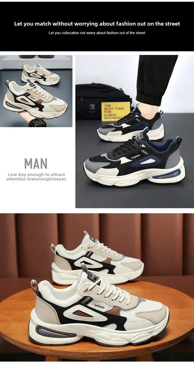 Breathable Mesh Men's Sports Shoes - Korean Style Trendy Dad Shoes with Thick Rubber Sole, Comfortable Polyurethane Insole for Spring/Summer Casual Wear showcase 2