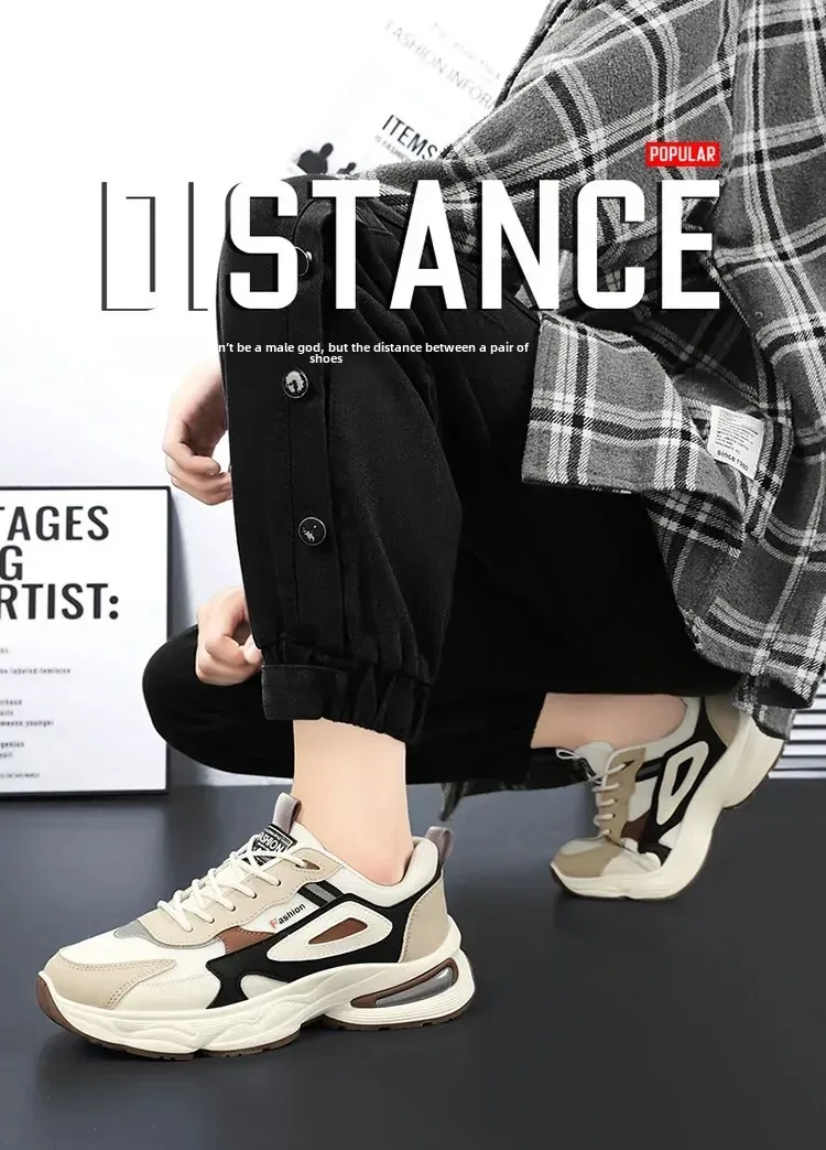 Breathable Mesh Men's Sports Shoes - Korean Style Trendy Dad Shoes with Thick Rubber Sole, Comfortable Polyurethane Insole for Spring/Summer Casual Wear showcase 1