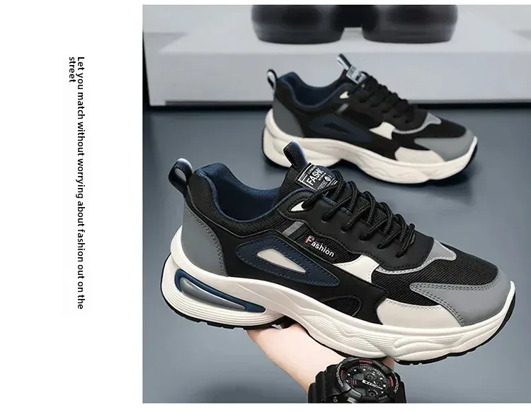 Breathable Mesh Men's Sports Shoes - Korean Style Trendy Dad Shoes with Thick Rubber Sole, Comfortable Polyurethane Insole for Spring/Summer Casual Wear showcase 14