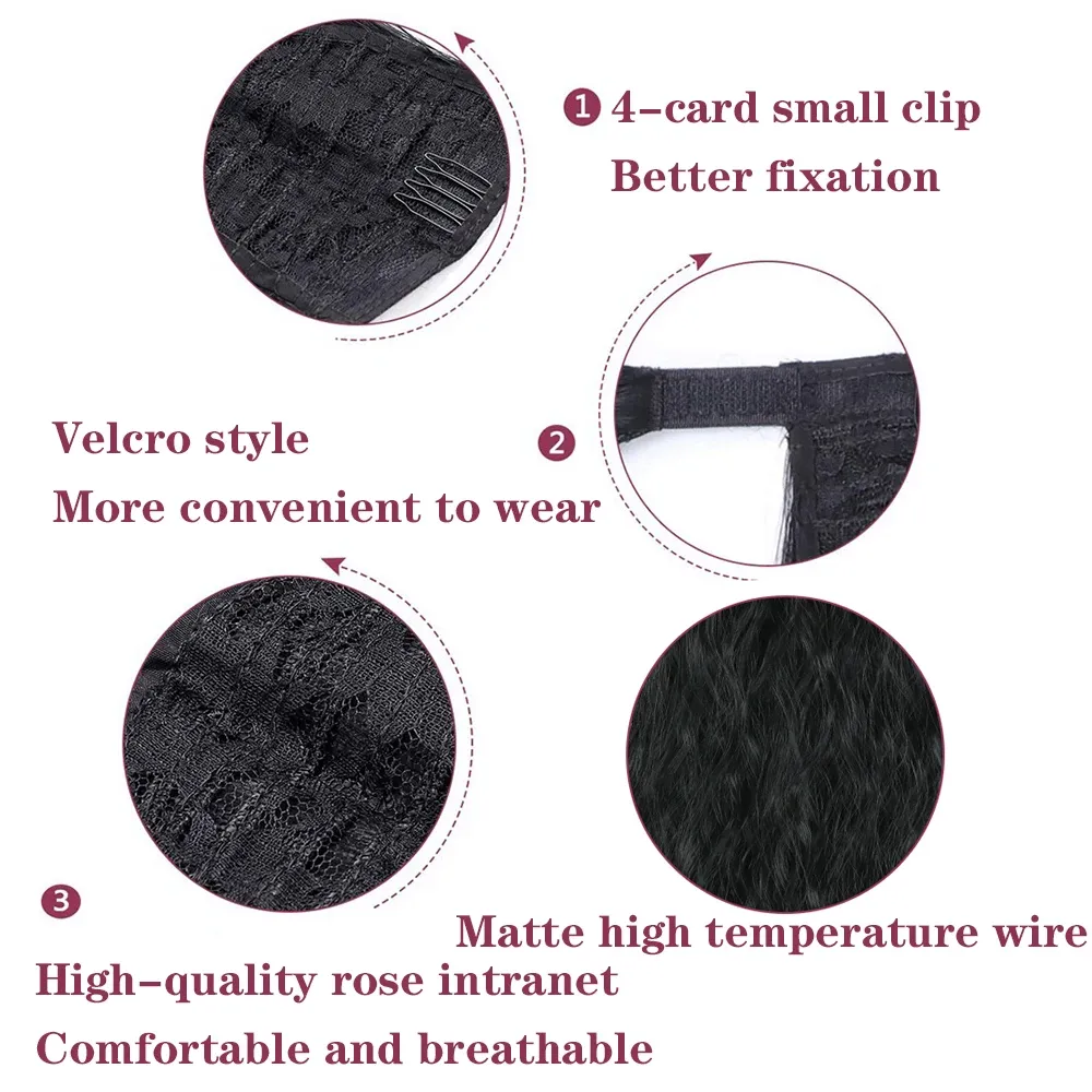 Synthetic Long Corn Wavy Ponytail Hairpiece - Heat Resistant Fiber Clip-On Hair Extension for Women, Ombre Brown Blonde, 22 Inches - Image 3