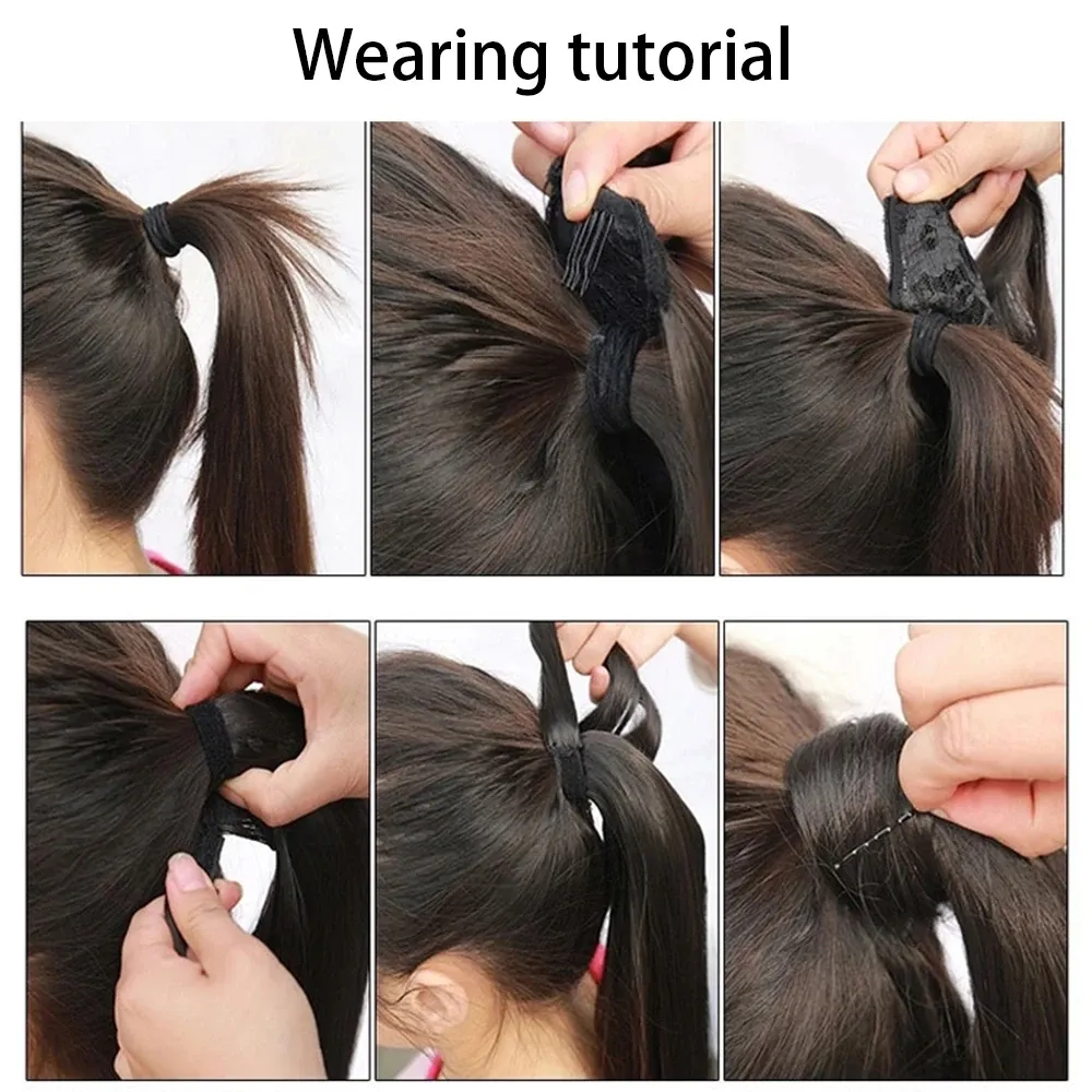 Synthetic Long Corn Wavy Ponytail Hairpiece - Heat Resistant Fiber Clip-On Hair Extension for Women, Ombre Brown Blonde, 22 Inches showcase 5