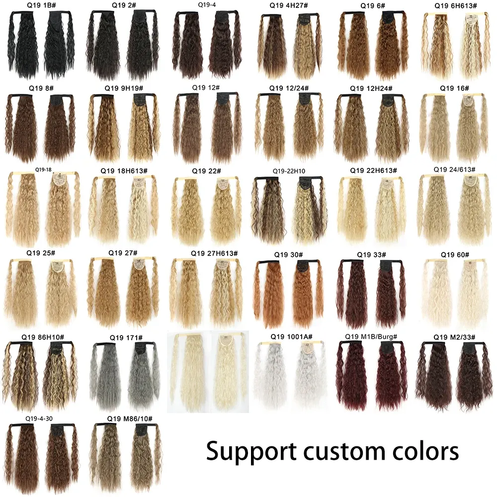 Synthetic Long Corn Wavy Ponytail Hairpiece - Heat Resistant Fiber Clip-On Hair Extension for Women, Ombre Brown Blonde, 22 Inches - Image 6