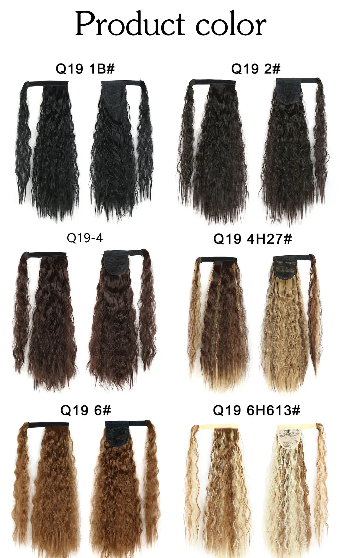 Synthetic Long Corn Wavy Ponytail Hairpiece - Heat Resistant Fiber Clip-On Hair Extension for Women, Ombre Brown Blonde, 22 Inches showcase 6