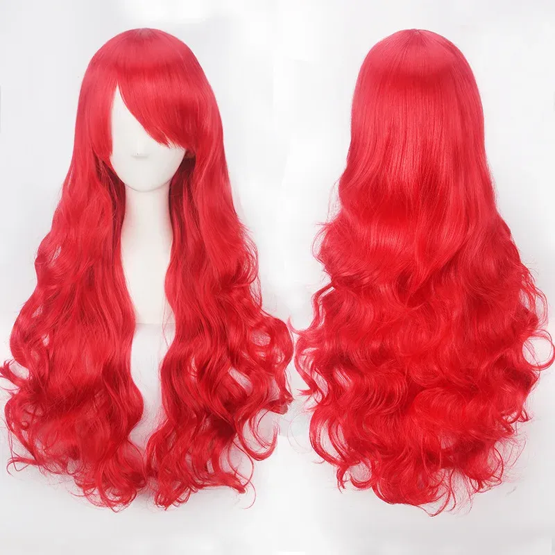80CM Long Curly Synthetic Cosplay Wig - Heat Resistant Anime Costume Hairpiece with Buckle Net for Parties & Dress Up thumbnail 2