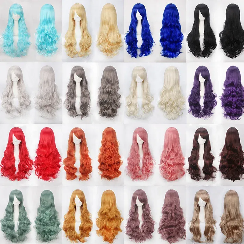 80CM Long Curly Synthetic Cosplay Wig - Heat Resistant Anime Costume Hairpiece with Buckle Net for Parties & Dress Up showcase 1