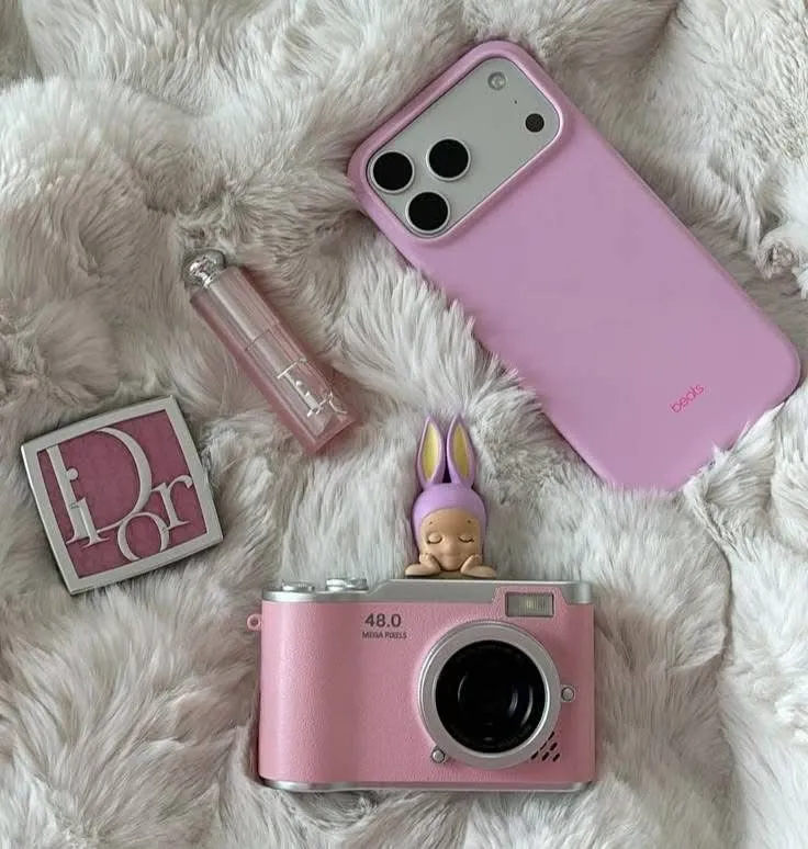 Pink Digital Camera and Phone Case