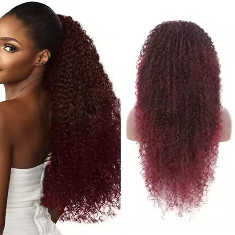 Burgundy Kinky Curly Ponytail