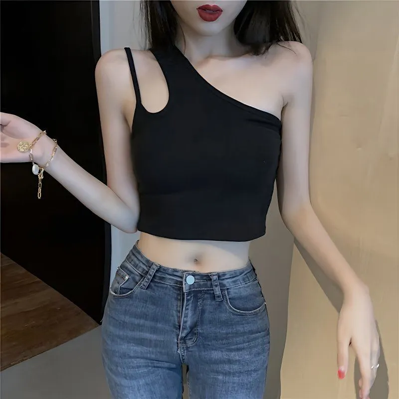 Black One Shoulder Crop Top
