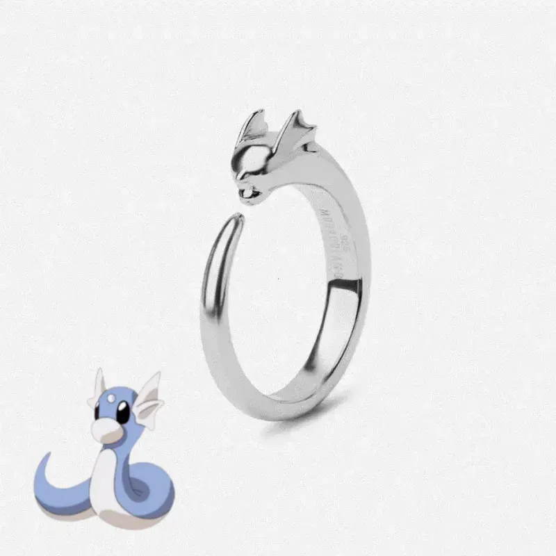 Pokemon Dratini Couple Ring S925 Sterling Silver Adjustable Cartoon Anime Peripheral Fashion Gift for Fans