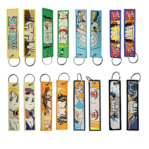 One Piece Anime Keychain Jet Manga Embroidery Fashion Key Tag for Jewelry Accessory, Key Ring Holder Gift for Anime Fans