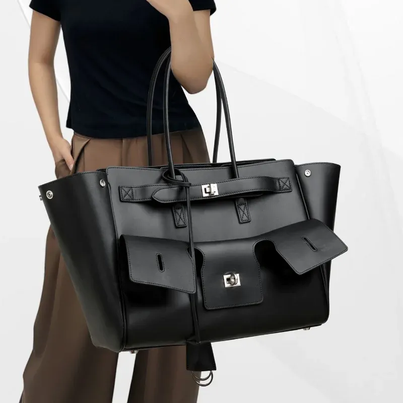 Luxury Rodeo Lock Tote Bag for Women - High-Quality PU Leather Commuter Shoulder Handbag with Large Capacity Storage thumbnail 3