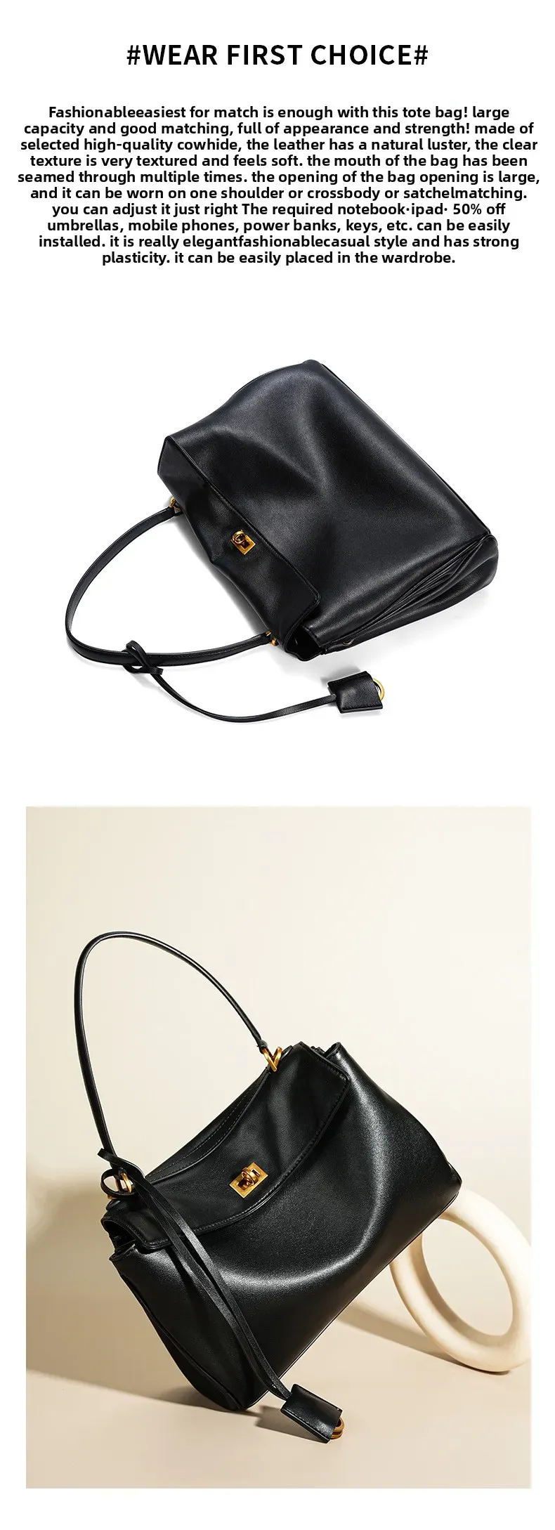 Rodeobag Large Capacity Genuine Leather Women's Underarm Bag with Advanced Lock - Fashionable & Versatile for Daily Use showcase 9