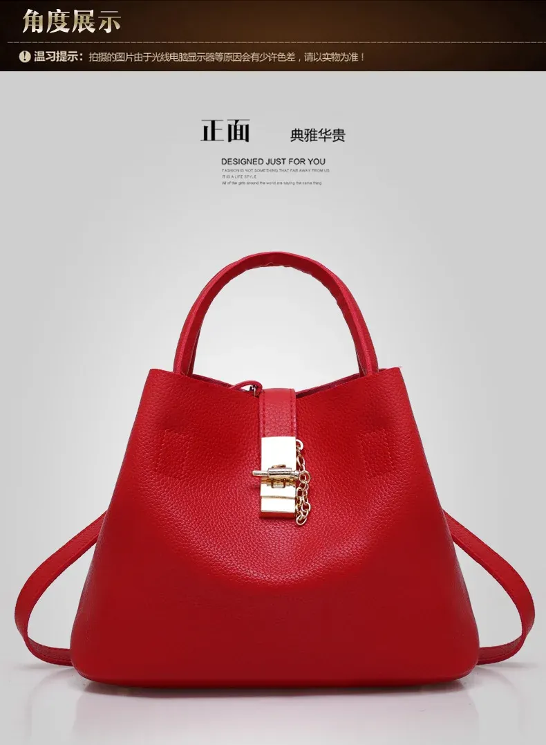 Women's Large Capacity PU Leather Shoulder Bag, Stylish Lychee Pattern Bucket Messenger Bag, Versatile Portable Handbag for Ladies showcase 16