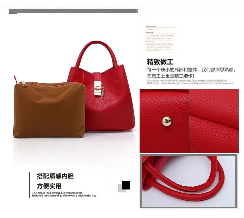 Women's Large Capacity PU Leather Shoulder Bag, Stylish Lychee Pattern Bucket Messenger Bag, Versatile Portable Handbag for Ladies showcase 19