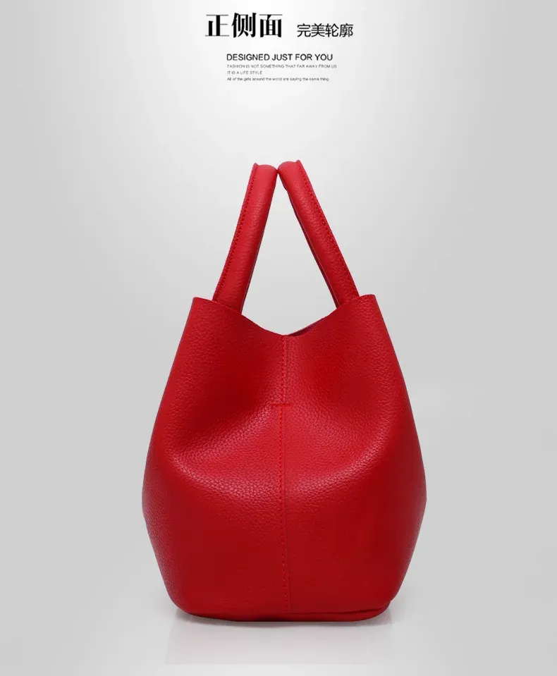 Women's Large Capacity PU Leather Shoulder Bag, Stylish Lychee Pattern Bucket Messenger Bag, Versatile Portable Handbag for Ladies showcase 18