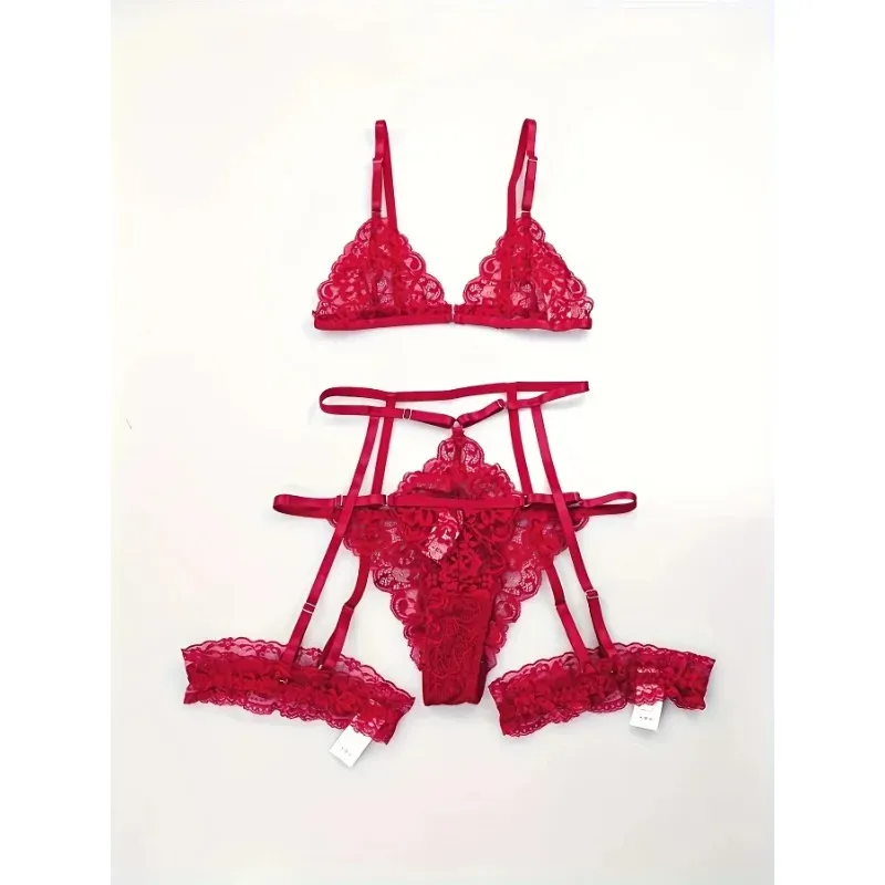 Toucheart 3-Piece Lace Lingerie Set for Women: Sexy Transparent Bra & Panty Sleepwear, Erotic Underwear for Intimate Occasions showcase 6