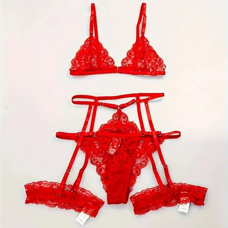 Toucheart 3-Piece Lace Lingerie Set for Women: Sexy Transparent Bra & Panty Sleepwear, Erotic Underwear for Intimate Occasions showcase 5