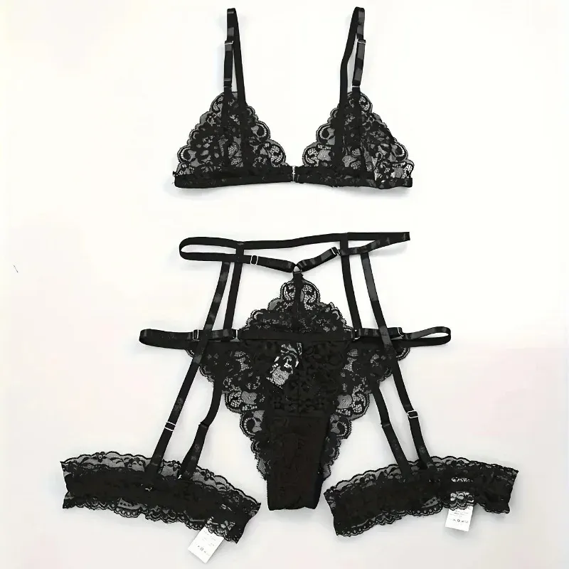Toucheart 3-Piece Lace Lingerie Set for Women: Sexy Transparent Bra & Panty Sleepwear, Erotic Underwear for Intimate Occasions showcase 4