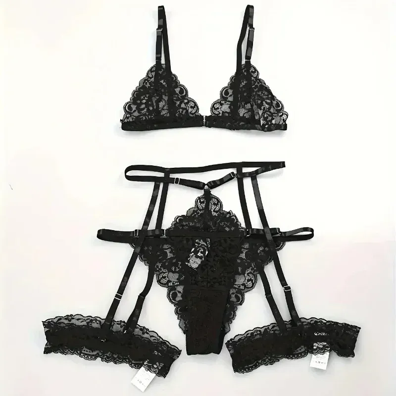 Toucheart 3-Piece Lace Lingerie Set for Women: Sexy Transparent Bra & Panty Sleepwear, Erotic Underwear for Intimate Occasions - Image 5