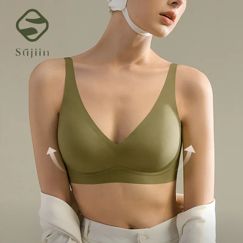 SUJIIN Women's Sexy Seamless Wireless Bra - Push Up Padded Bralette with Invisible Lift V Neck, Soft Support for Everyday Comfort thumbnail 3