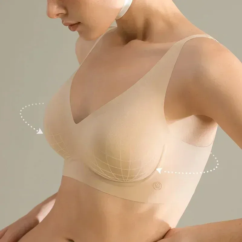 SUJIIN Women's Sexy Seamless Wireless Bra - Push Up Padded Bralette with Invisible Lift V Neck, Soft Support for Everyday Comfort thumbnail 4