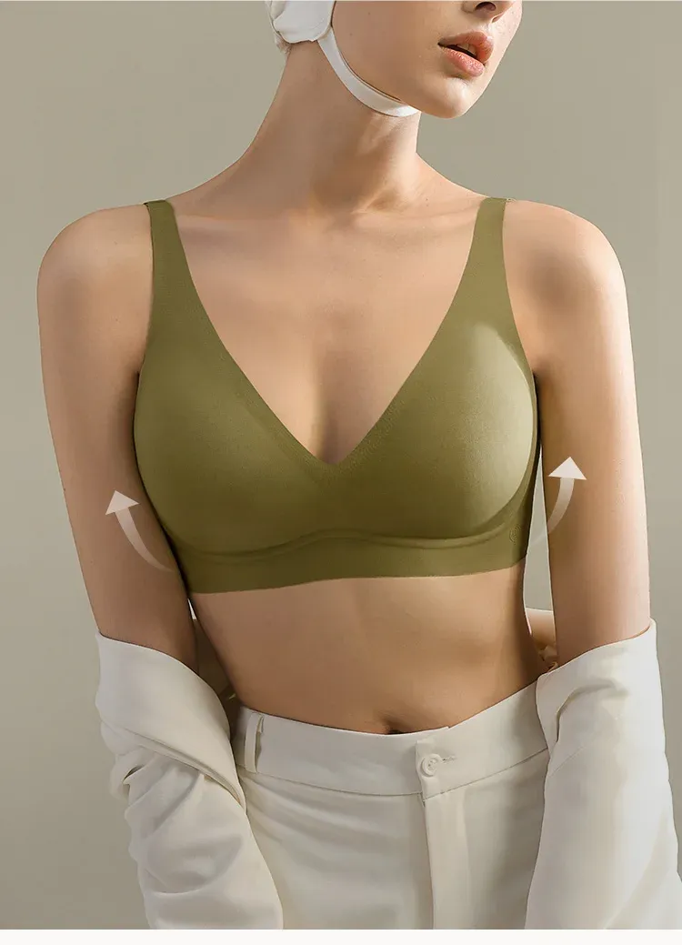 SUJIIN Women's Sexy Seamless Wireless Bra - Push Up Padded Bralette with Invisible Lift V Neck, Soft Support for Everyday Comfort showcase 17