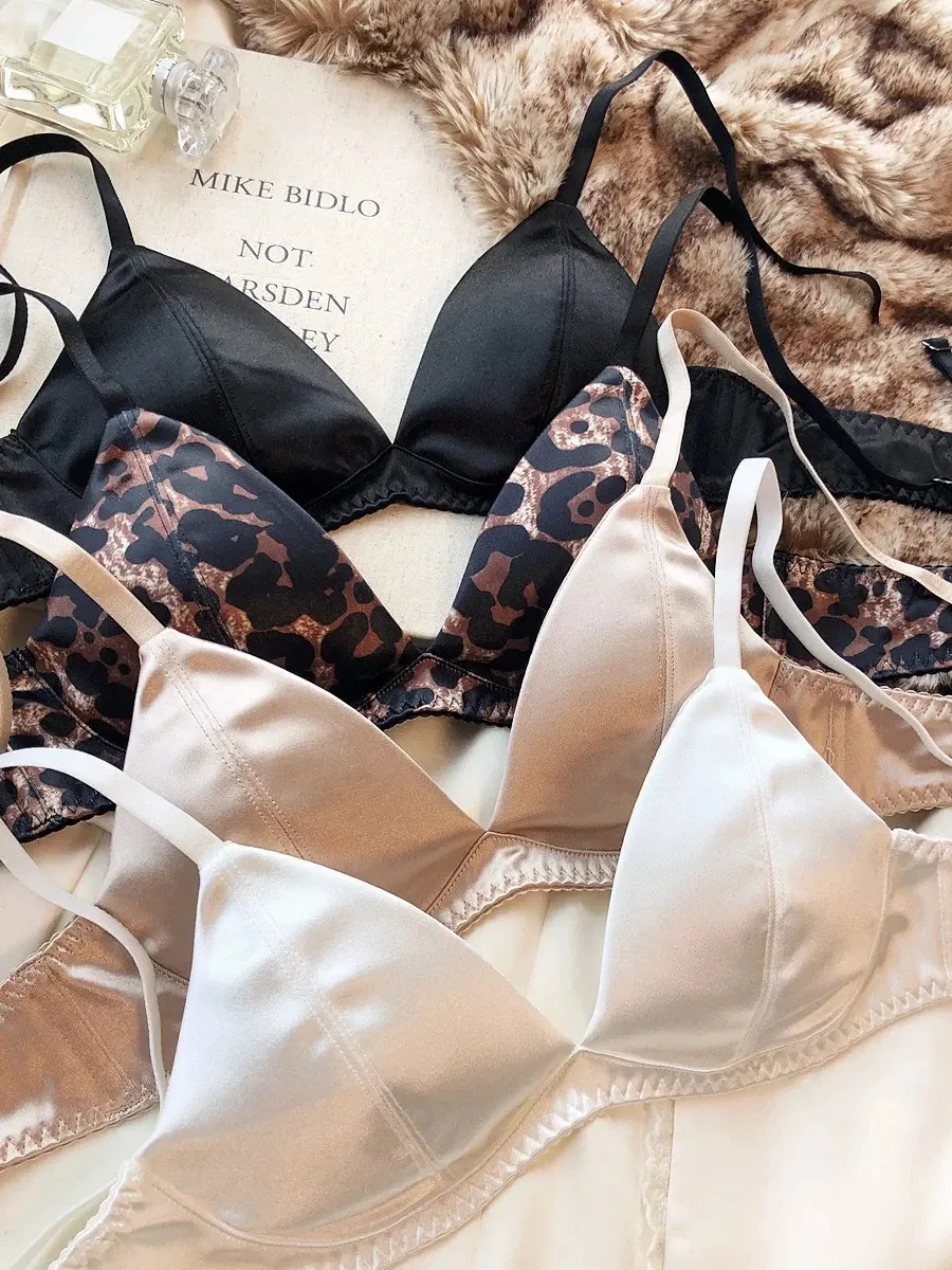 Women's Sexy Silken Triangle Cup Wireless Bra & Thong Lingerie Set - Seamless Bralette Intimates for Summer Comfort thumbnail 5