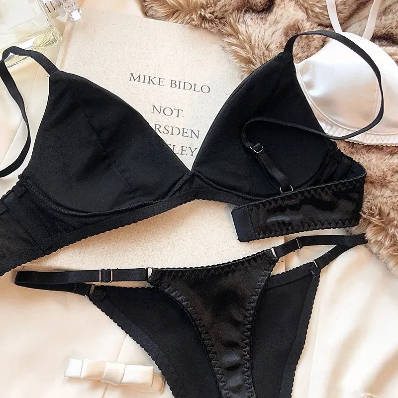 Women's Sexy Silken Triangle Cup Wireless Bra & Thong Lingerie Set - Seamless Bralette Intimates for Summer Comfort showcase 8