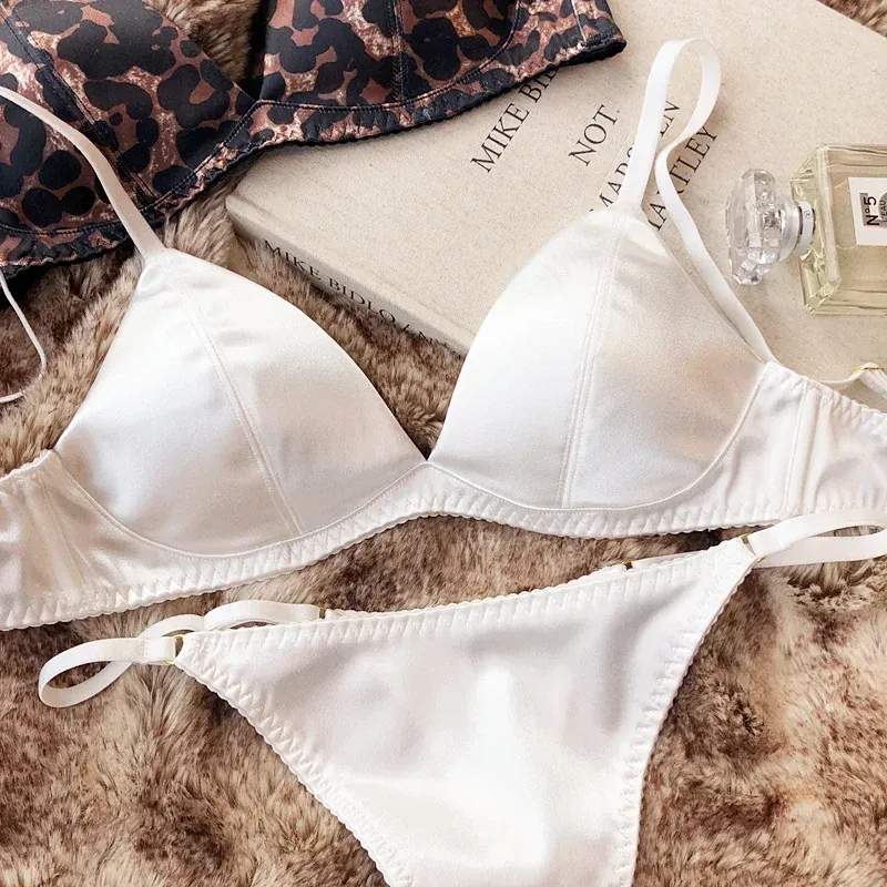Women's Sexy Silken Triangle Cup Wireless Bra & Thong Lingerie Set - Seamless Bralette Intimates for Summer Comfort showcase 16