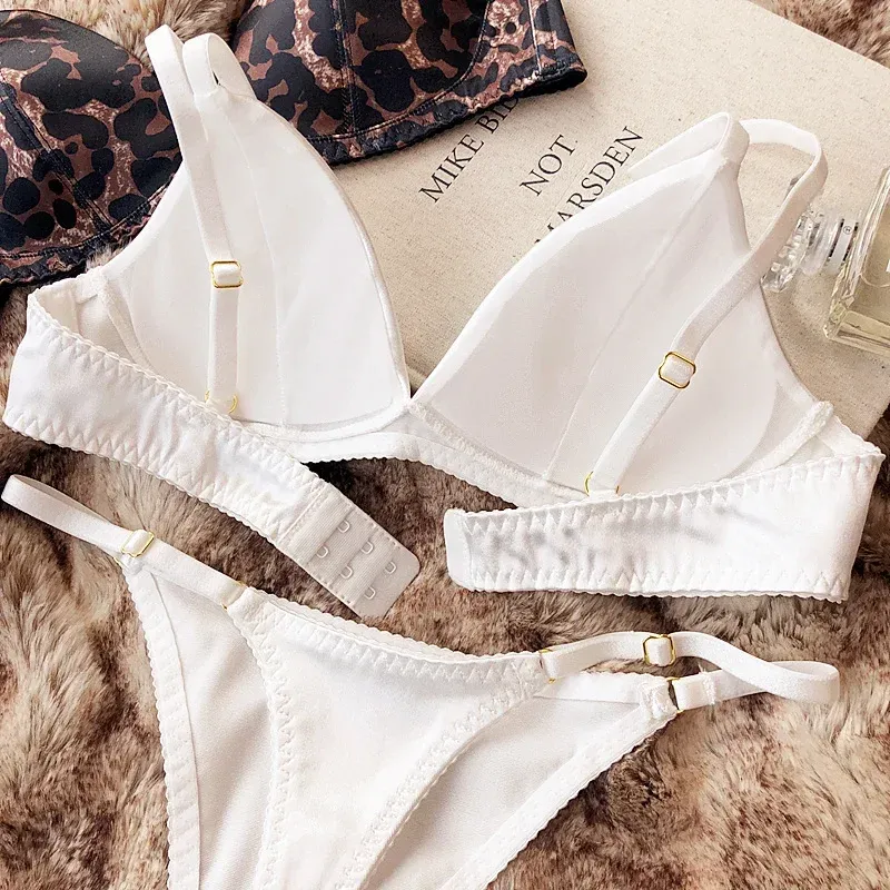 Women's Sexy Silken Triangle Cup Wireless Bra & Thong Lingerie Set - Seamless Bralette Intimates for Summer Comfort showcase 17