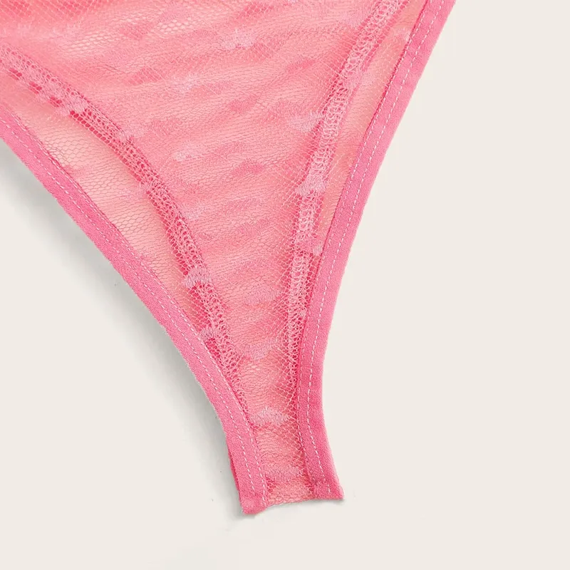 Women's Sexy Heart Print Lingerie Set - Erotic Transparent Mesh Bralette with Ring Linked Detail, 2-Piece Intimate Underwear showcase 7