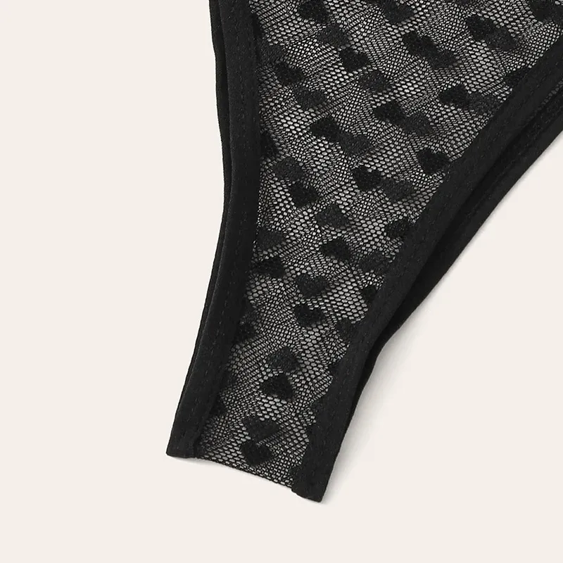 Women's Sexy Heart Print Lingerie Set - Erotic Transparent Mesh Bralette with Ring Linked Detail, 2-Piece Intimate Underwear showcase 12