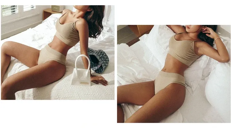 CINOON Women's Seamless Bra and Thong Set - Wire-Free Bralette, Low Waist Panties, Cotton Lingerie for Comfort and Style showcase 15