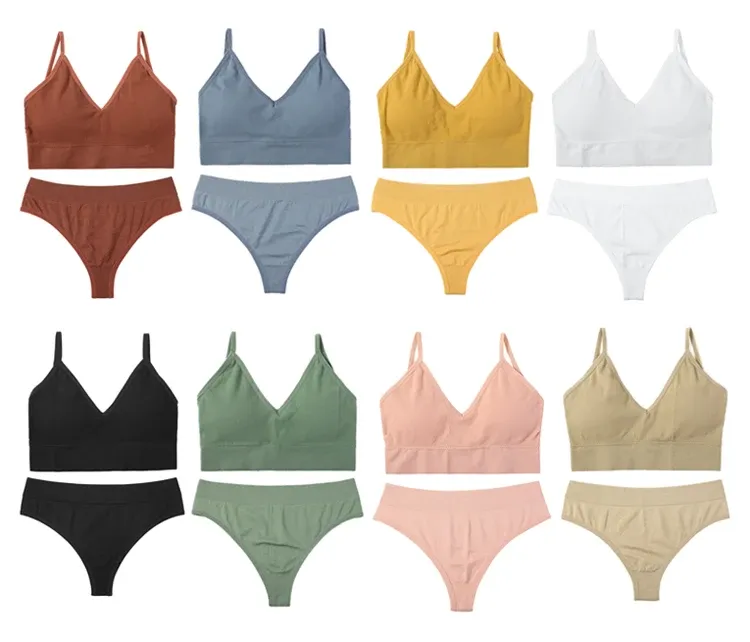 CINOON Women's Seamless Bra and Thong Set - Wire-Free Bralette, Low Waist Panties, Cotton Lingerie for Comfort and Style showcase 18