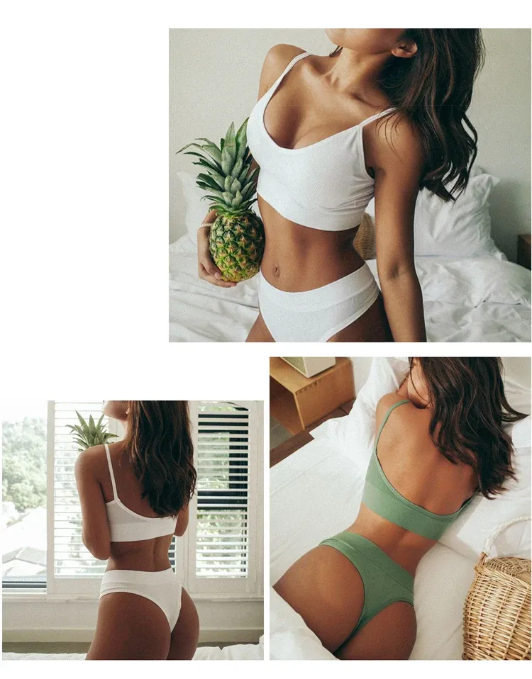 CINOON Women's Seamless Bra and Thong Set - Wire-Free Bralette, Low Waist Panties, Cotton Lingerie for Comfort and Style showcase 7