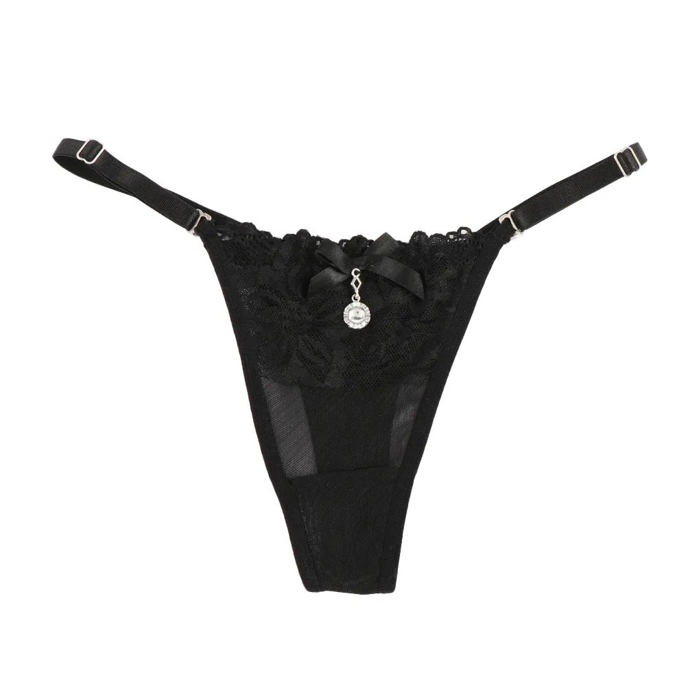 Women's Sexy Lace Thong Panties with Pearl Pendant, Adjustable G-String T-Back Briefs, Comfortable Embroidery Lingerie for Ladies showcase 10