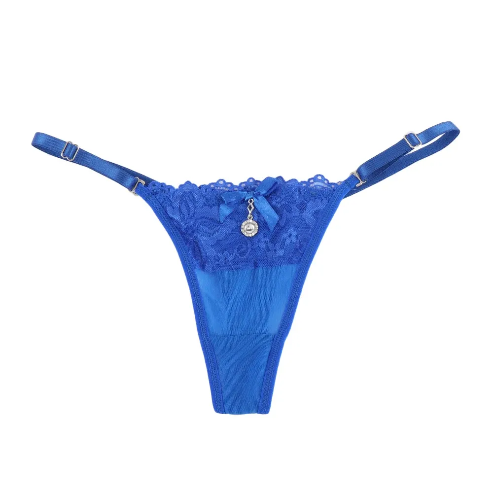 Women's Sexy Lace Thong Panties with Pearl Pendant, Adjustable G-String T-Back Briefs, Comfortable Embroidery Lingerie for Ladies showcase 7